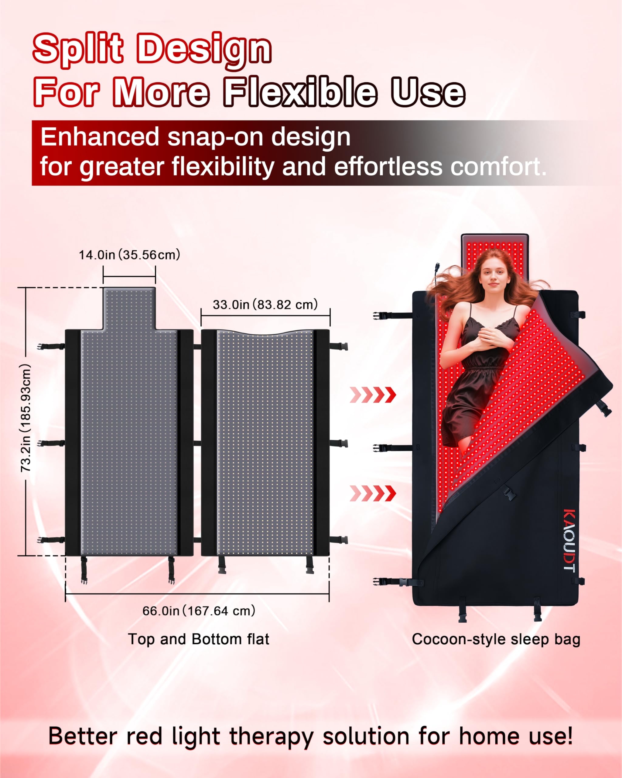 Kaoudt 2025 red light therapy mat top-bottom view highlights dual-mat setup for flexibility.
