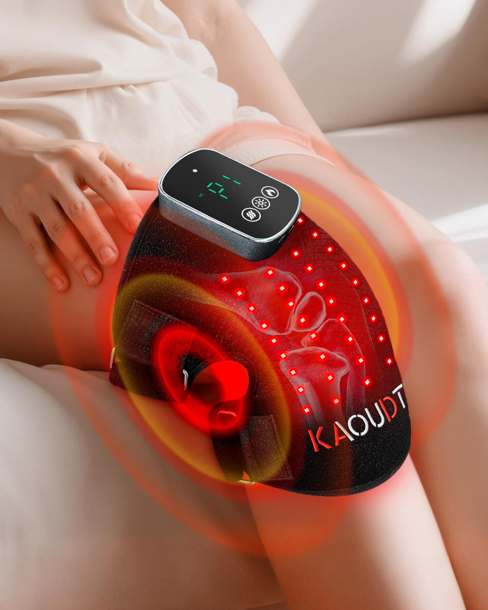 Kaoudt knee massager with heat and red light for targeted muscle relief.