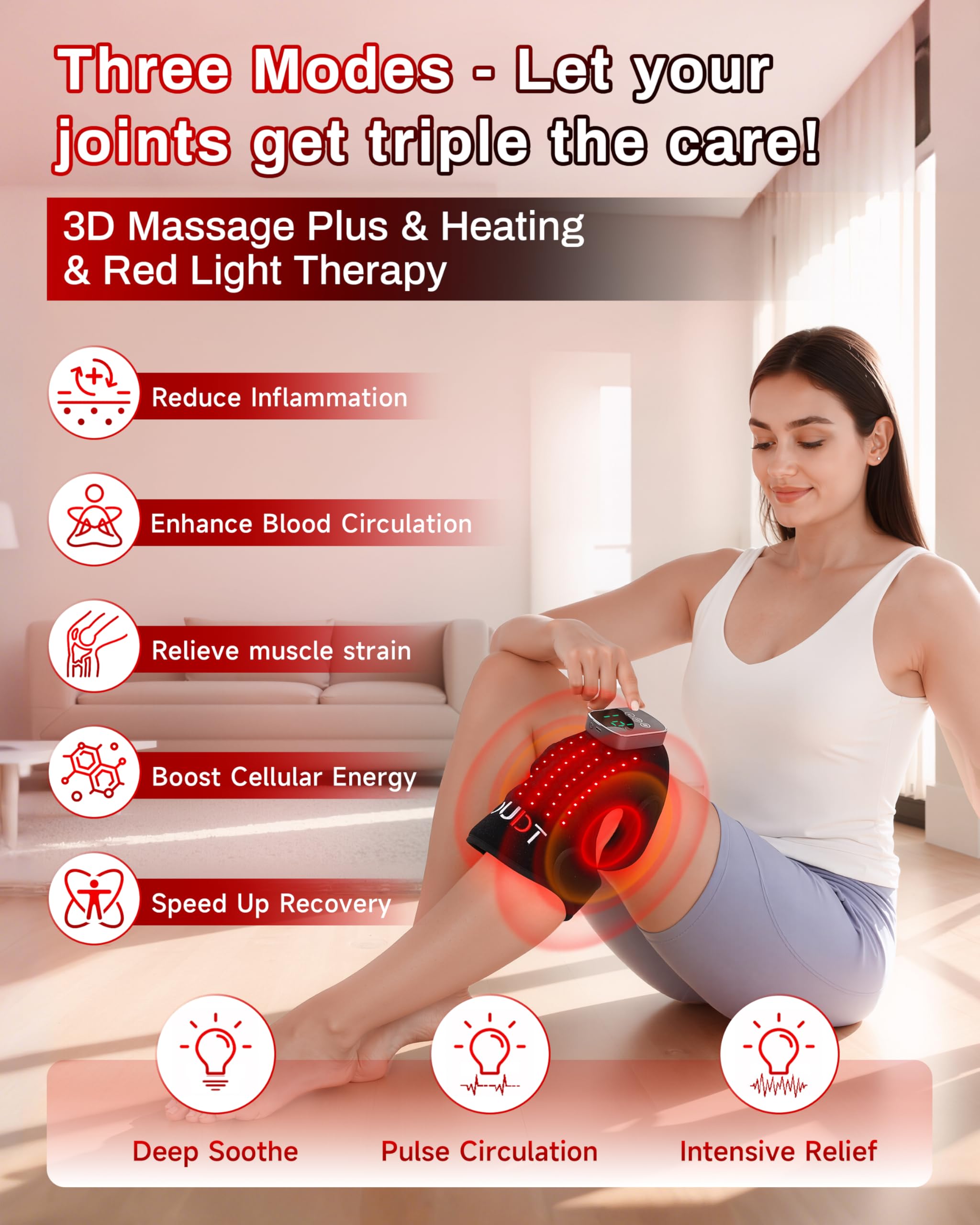 Kaoudt knee massager wireless design enables portable use anywhere.