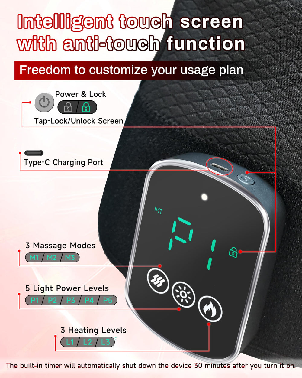 Kaoudt massager offers multiple modes and intensity levels for personalized relief.