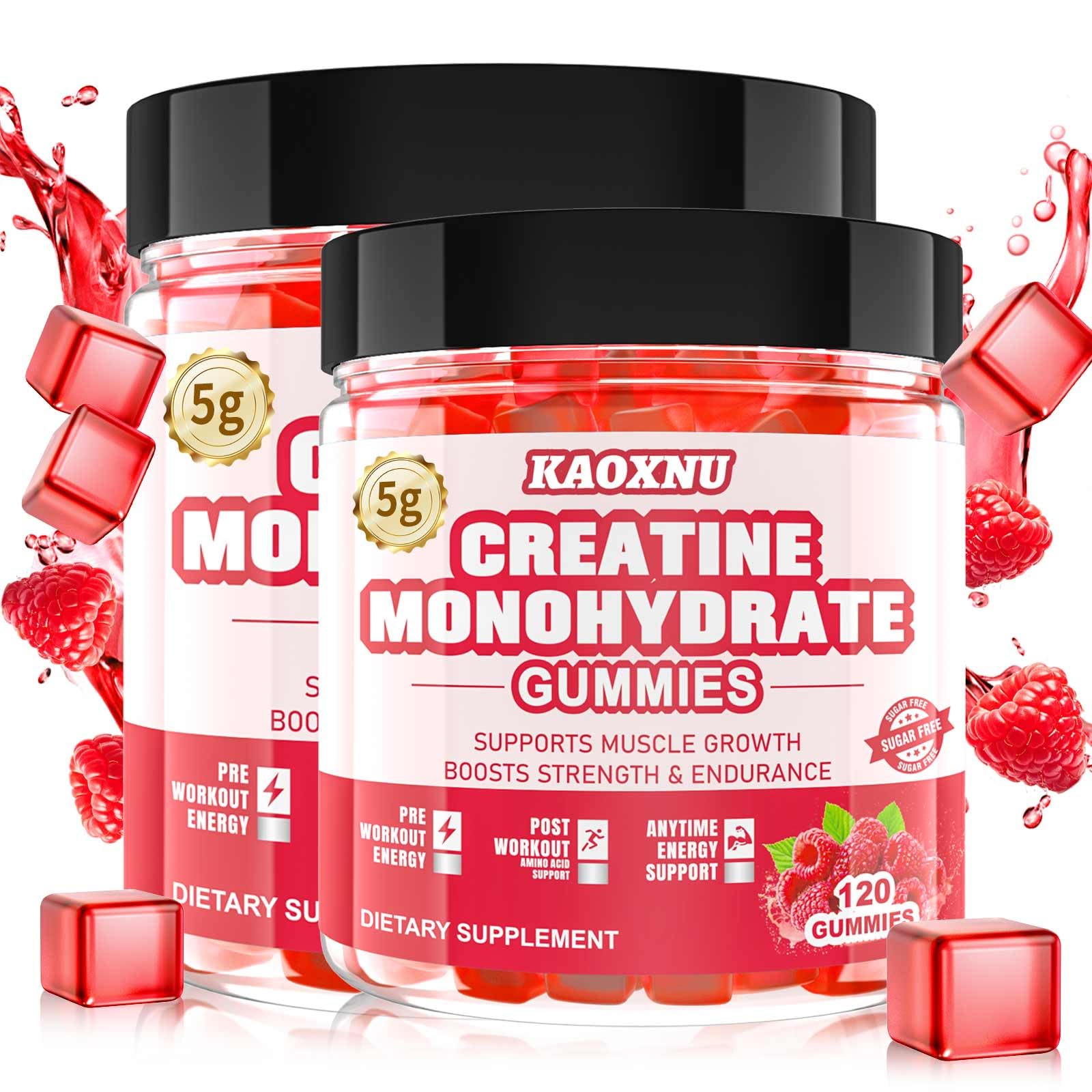 KAOXNU Creatine Monohydrate Gummies Pack offers convenient daily dose for muscle support.