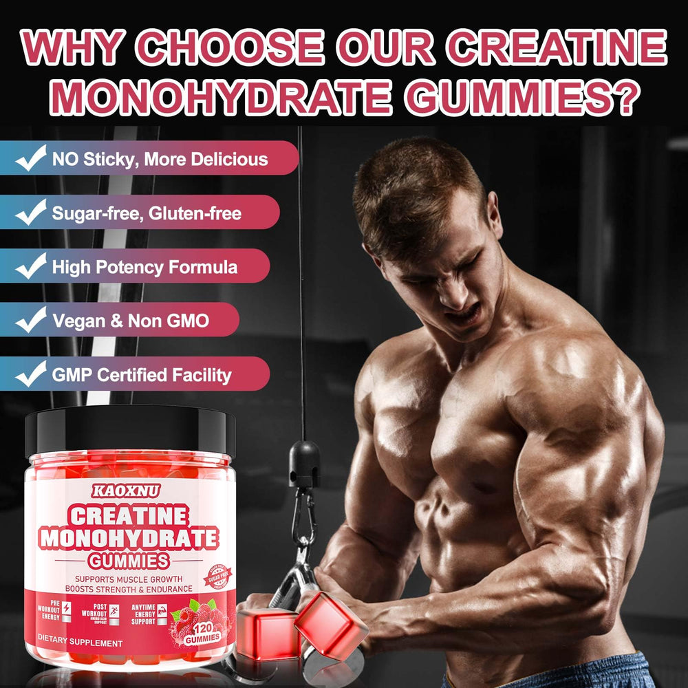 KAOXNU Creatine Monohydrate Gummies Two per serving simplifies daily intake.