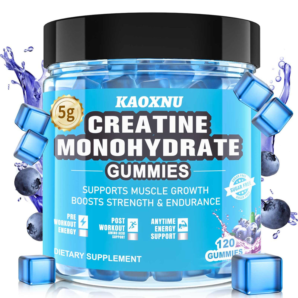 KAOXNU Creatine Monohydrate Gummies blueberry bottle for convenient, sugar-free support