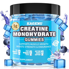 KAOXNU Creatine Monohydrate Gummies blueberry bottle for convenient, sugar-free support