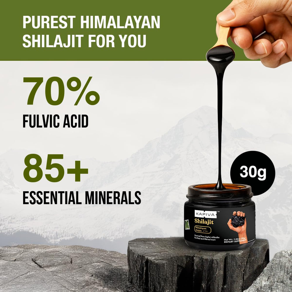 Kapiva Shilajit resin NABL lab-tested certification label shown for trusted purity