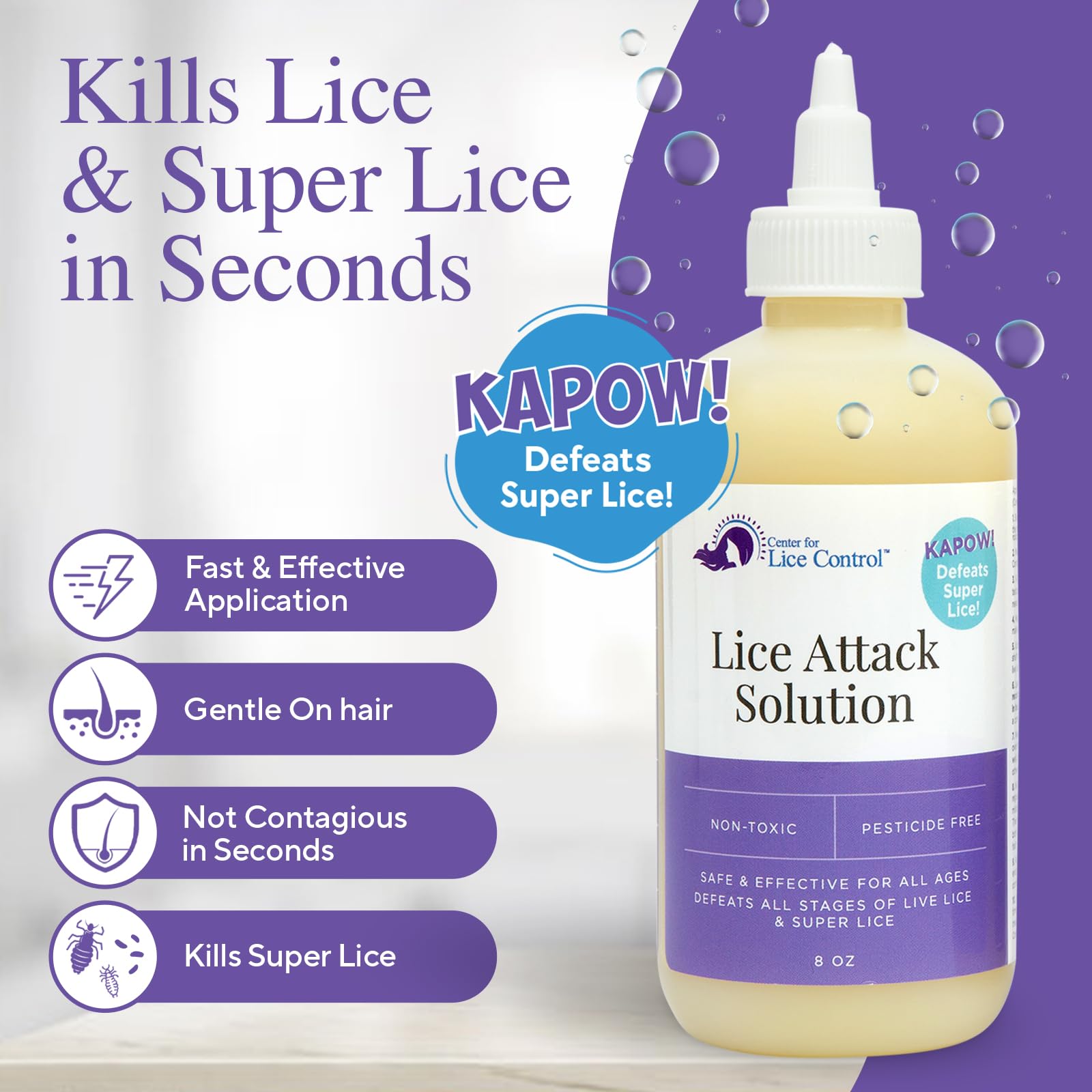 Kapow lice removal application demonstrates easy, thorough coverage for treatment.