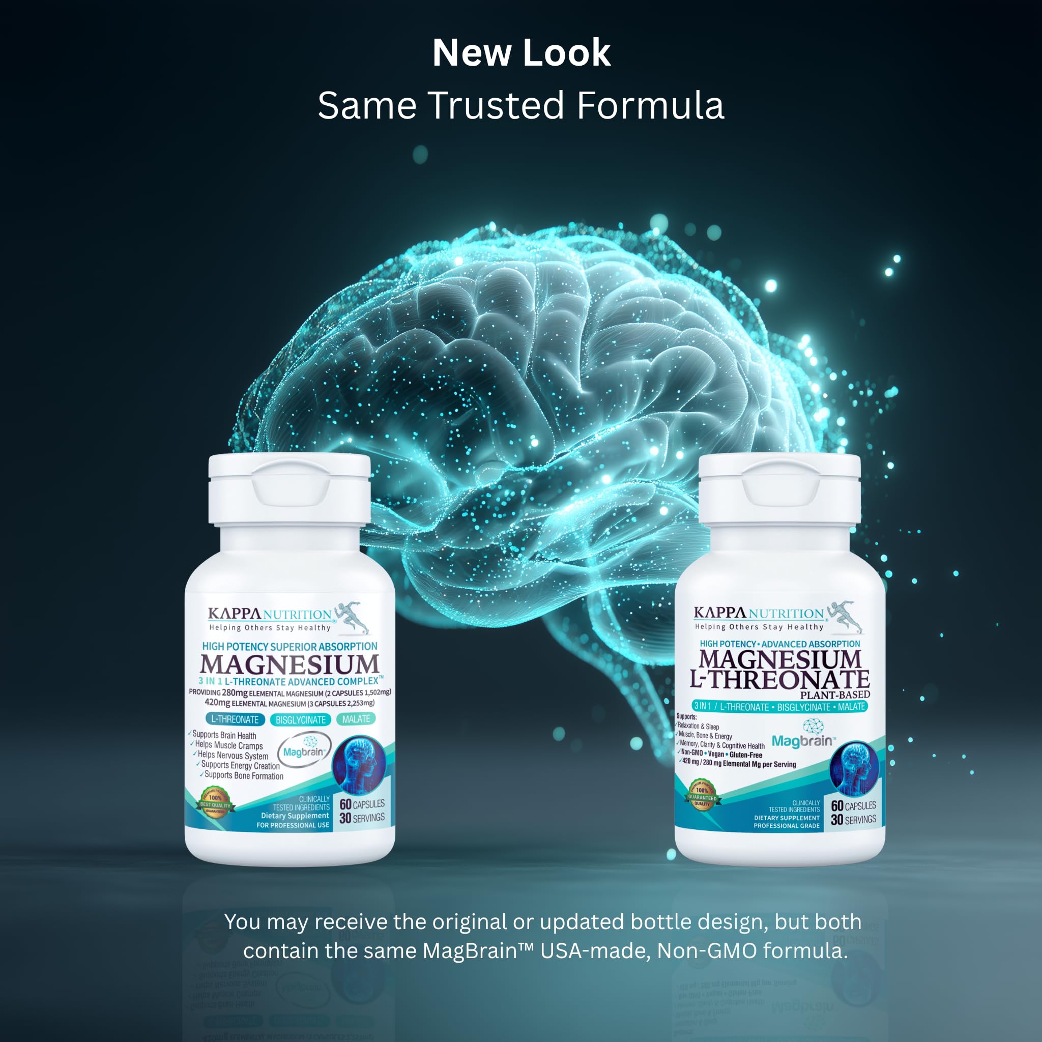 Close-up of MagBrain capsules showing plant-based magnesium content.