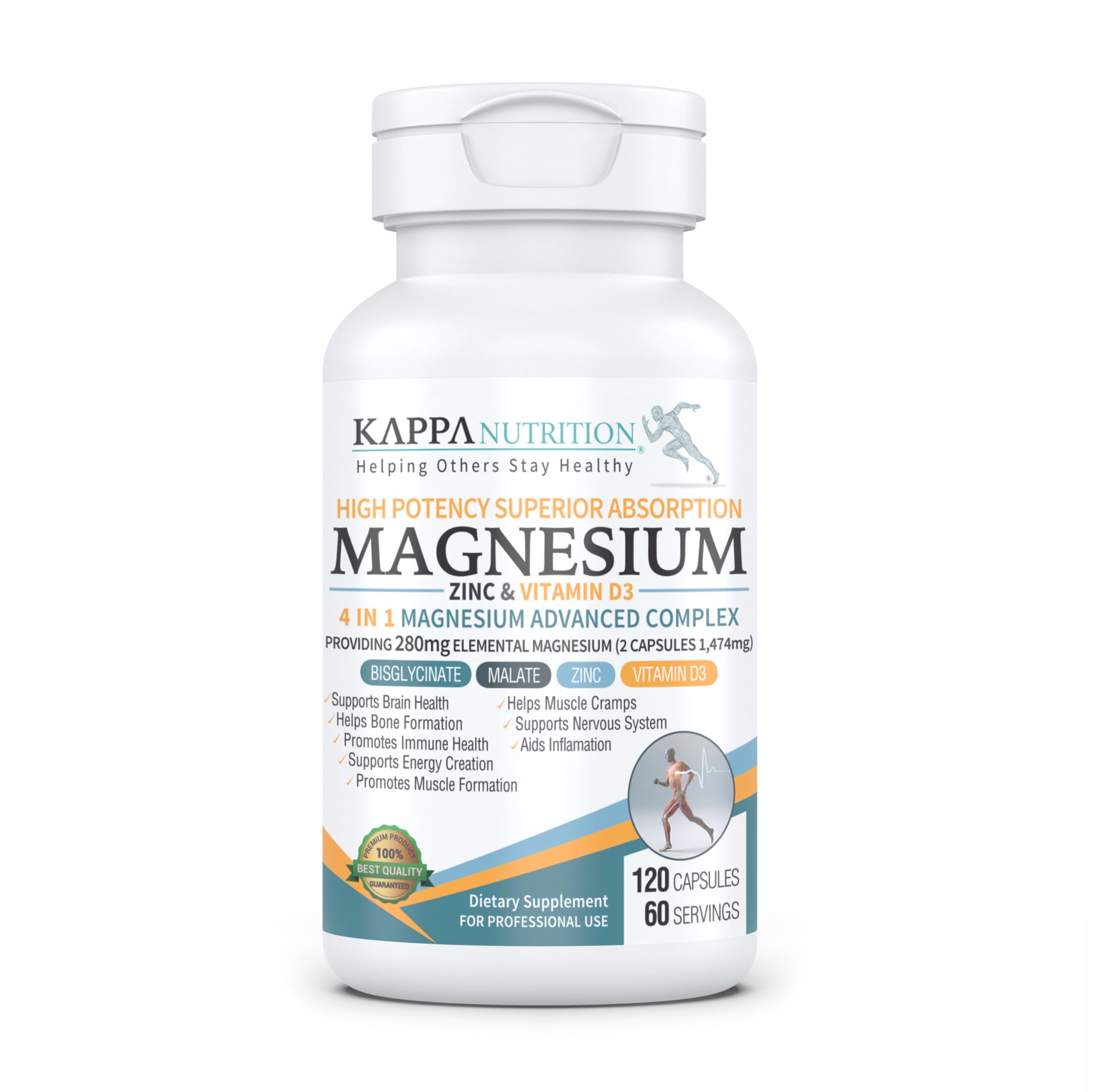 Kappa Nutrition Magnesium 4-in-1 bottle label highlights the vegan formula for daily wellness
