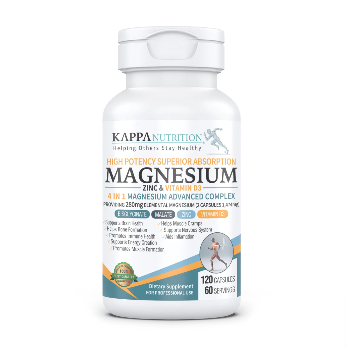 Kappa Nutrition Magnesium 4-in-1 bottle label highlights the vegan formula for daily wellness