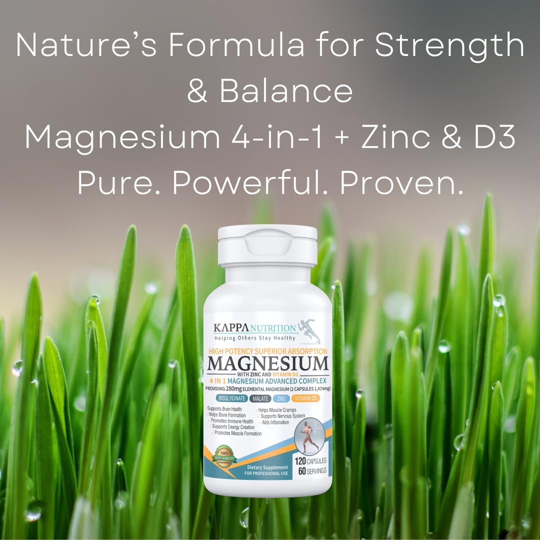 Ingredients panel of Kappa Nutrition Magnesium 4-in-1 featuring zinc and Vitamin D3
