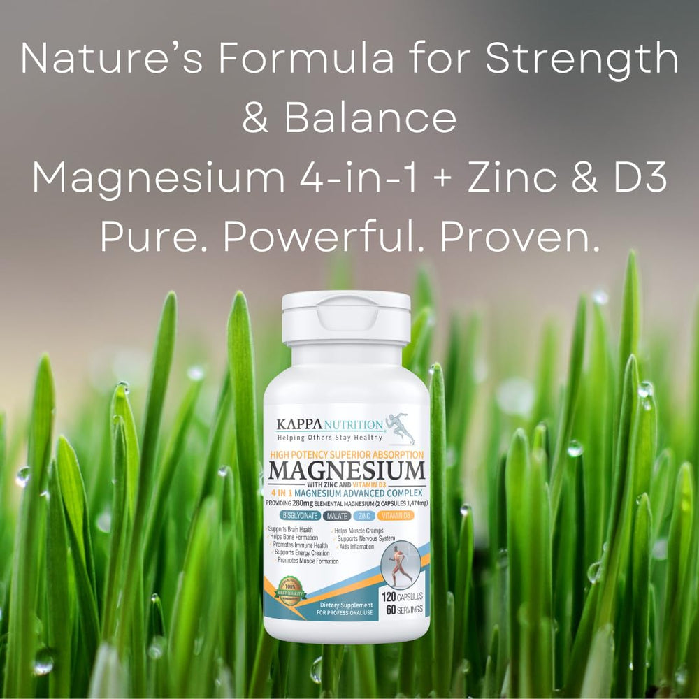 Ingredients panel of Kappa Nutrition Magnesium 4-in-1 featuring zinc and Vitamin D3