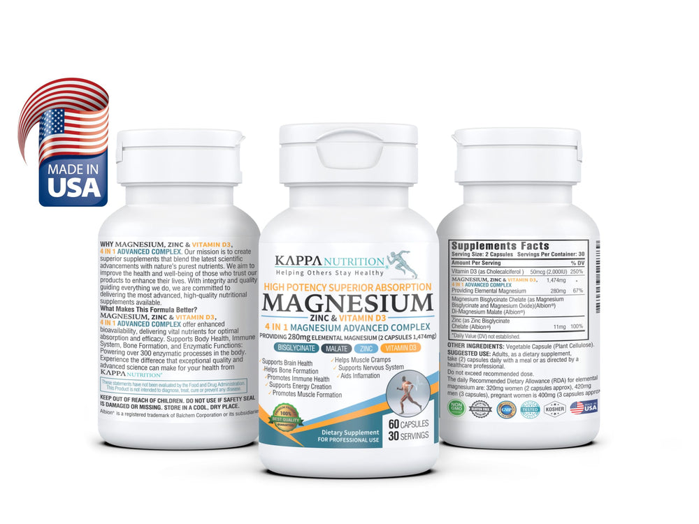 Kappa Nutrition Magnesium 4-in-1 malate capsule close-up promotes muscle function and restful sleep