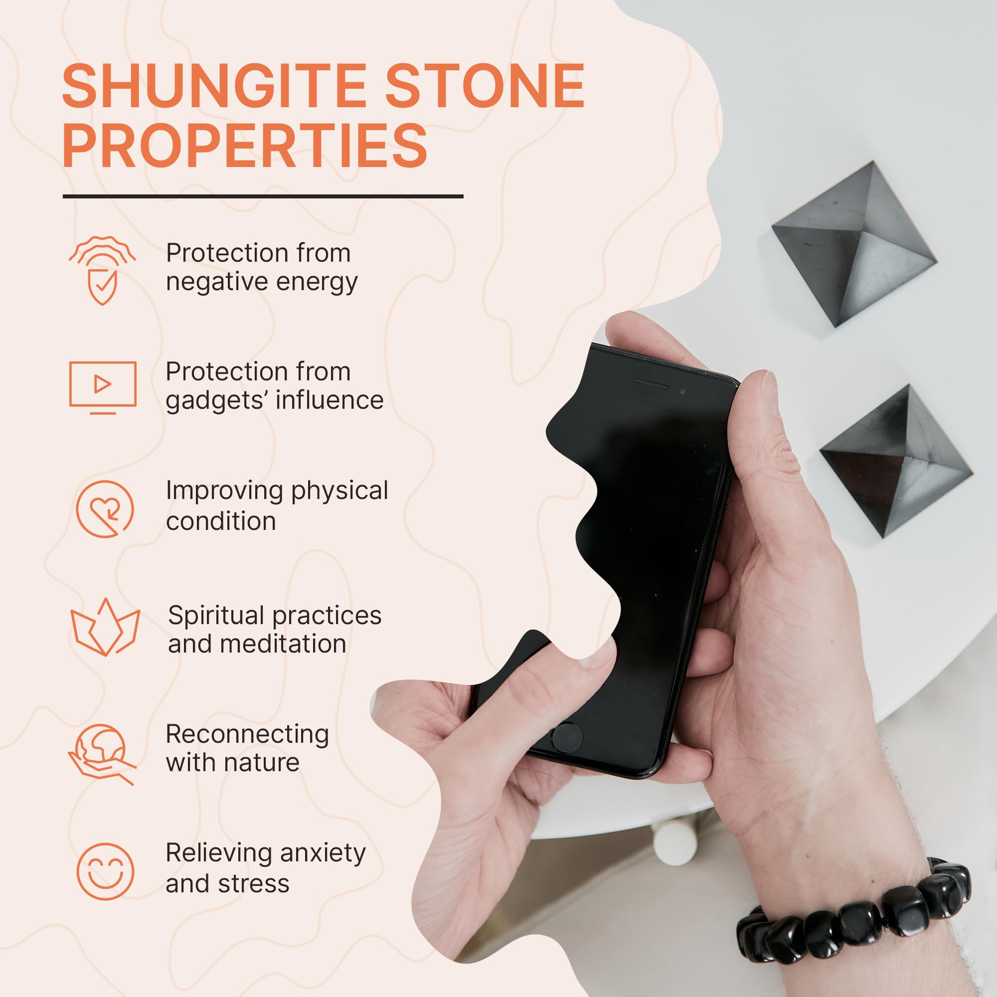 Karelian Heritage shungite pyramid near meditation space for serenity.
