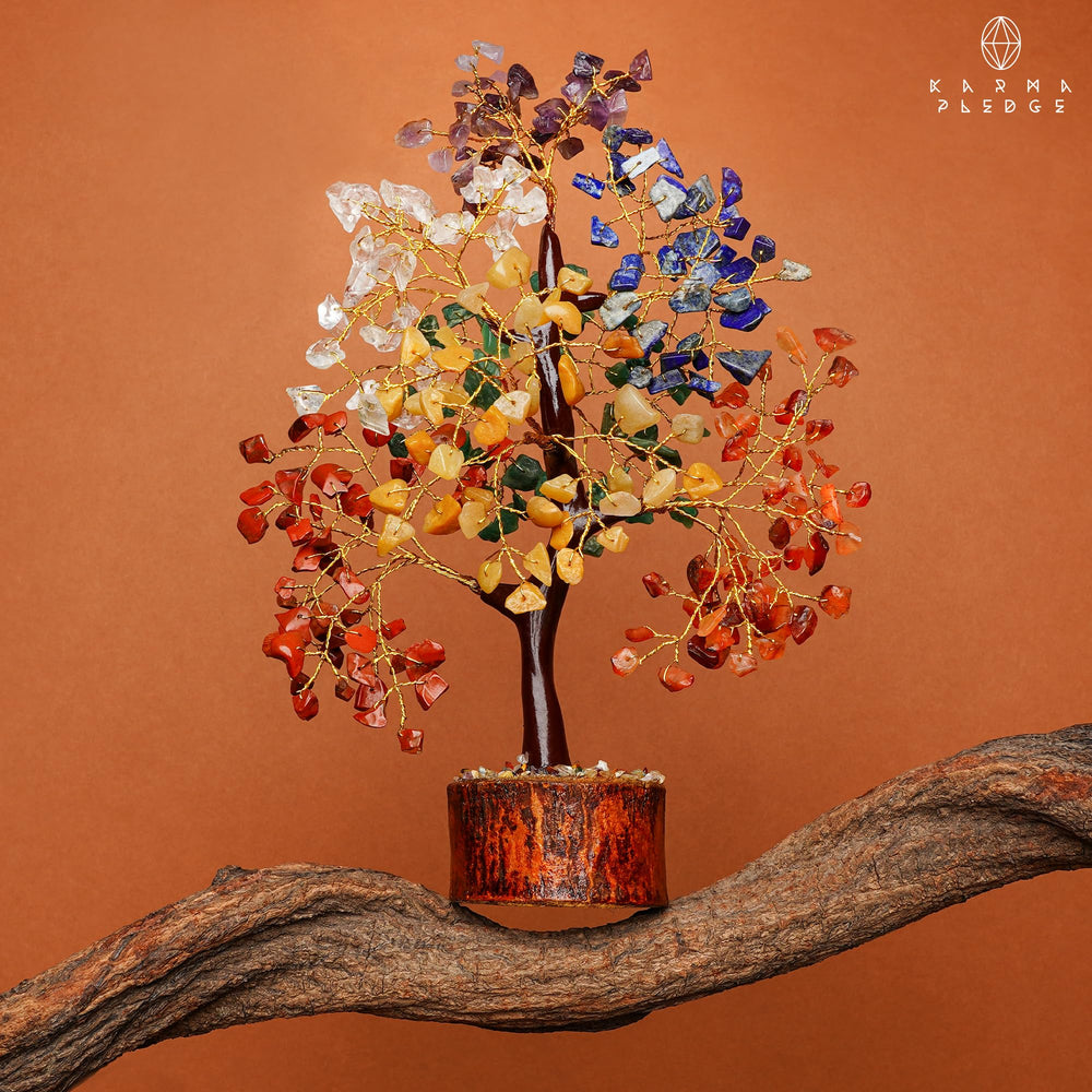 KARMAPLEDGE home or office decor with crystal tree and chakra colors