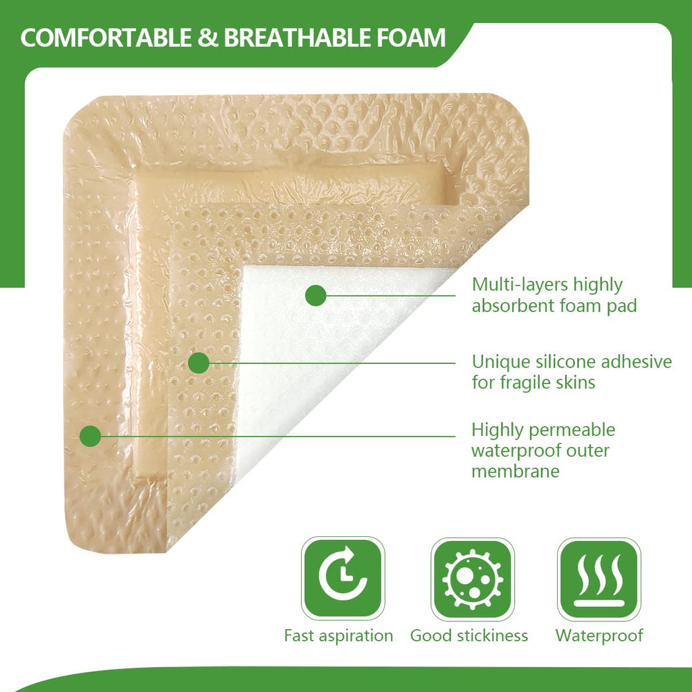 Kastormed 4x4 foam core detail illustrating high absorbency for exuding wounds