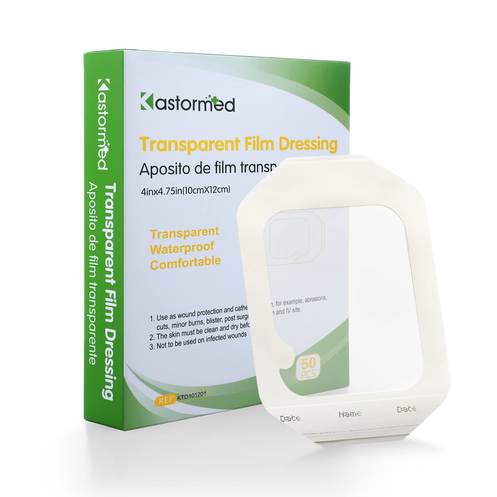 kastormed transparent film dressing 4x4.75 inch close-up for secure wound protection.