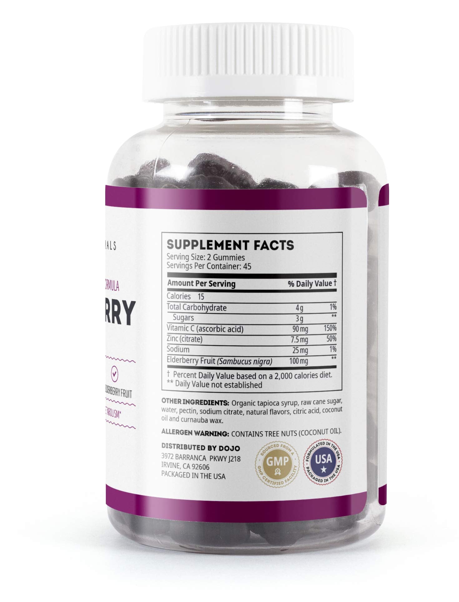 Ingredient label on Kate Naturals Elderberry Gummies emphasizing real elderberry.