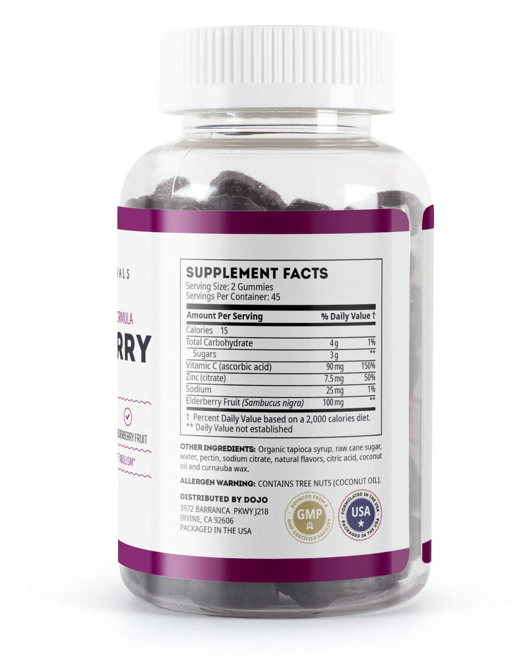 Ingredient label on Kate Naturals Elderberry Gummies emphasizing real elderberry.