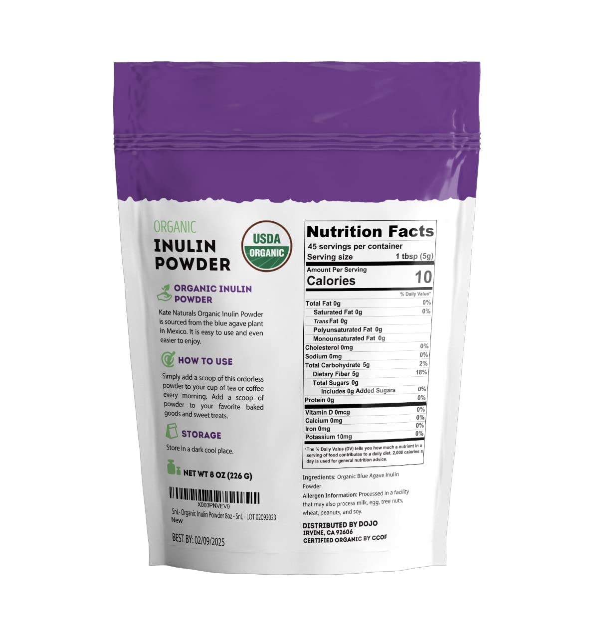 Kate Naturals inulin packaging highlighting gluten-free, keto-friendly option
