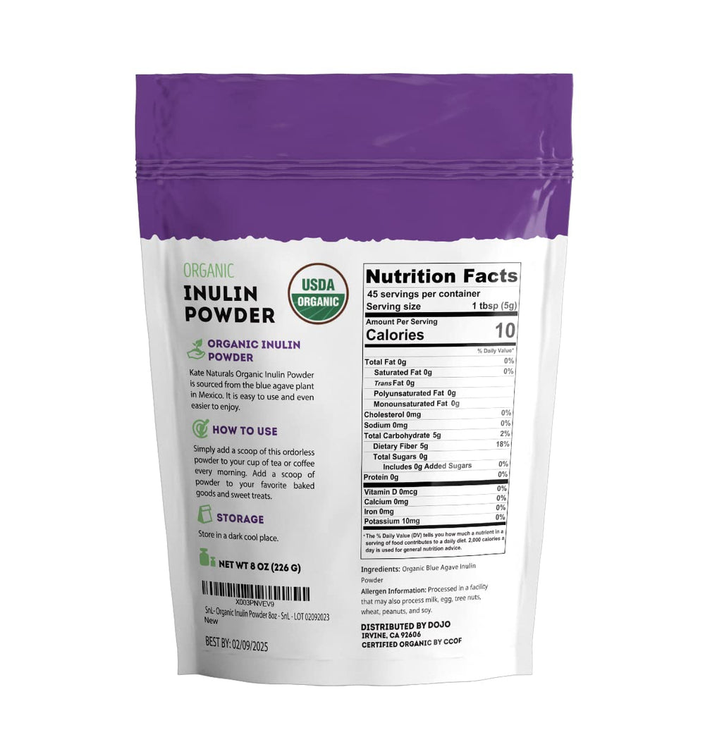 Kate Naturals inulin packaging highlighting gluten-free, keto-friendly option