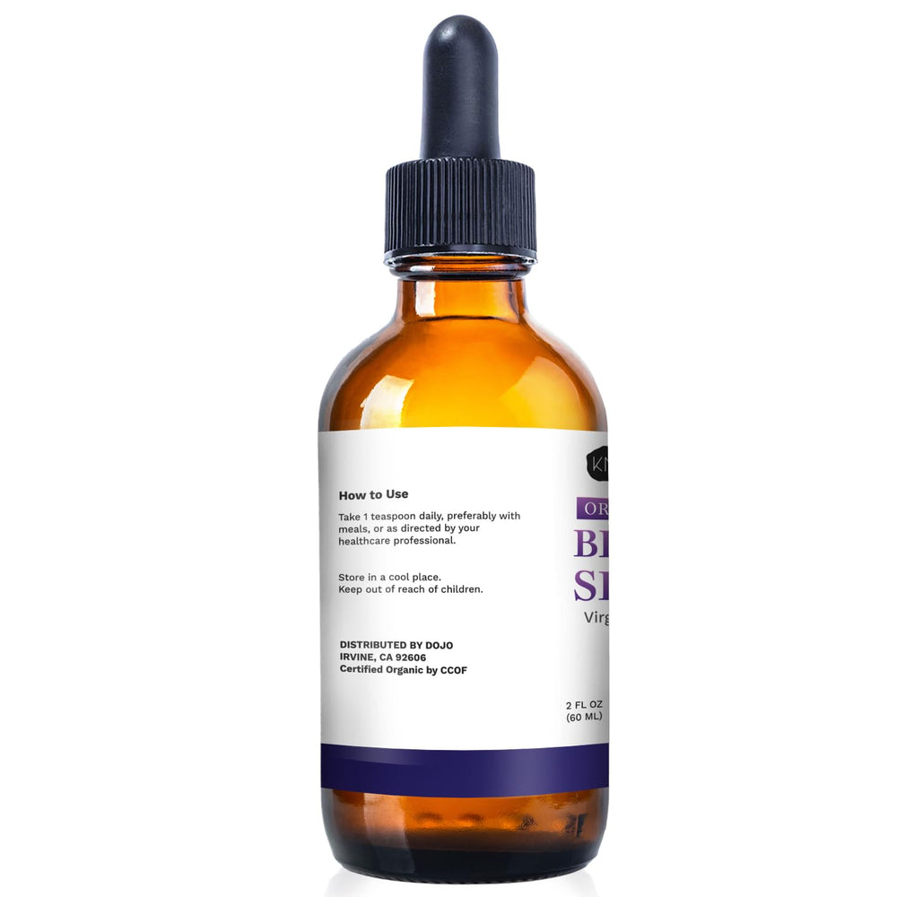 USDA organic seal visible on bottle label emphasizing natural antioxidant-rich oil.