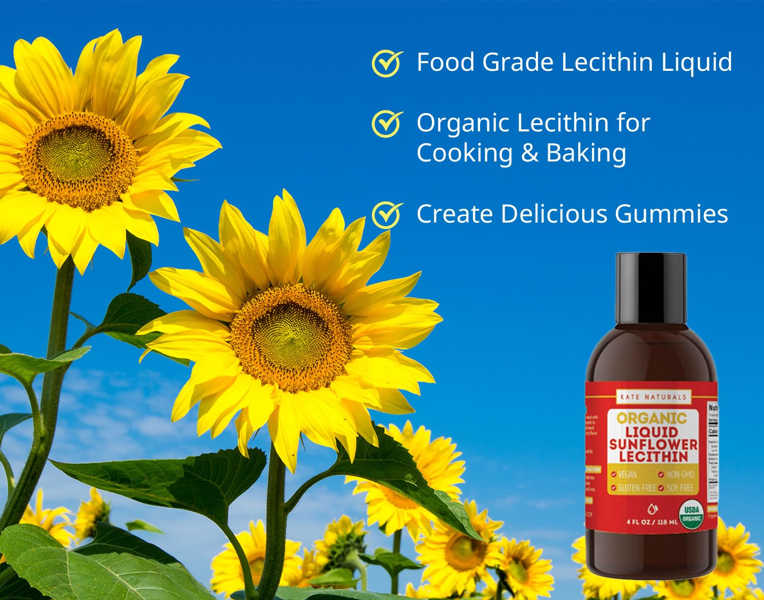 Kate Naturals sunflower lecithin liquid in smoothies for creaminess.