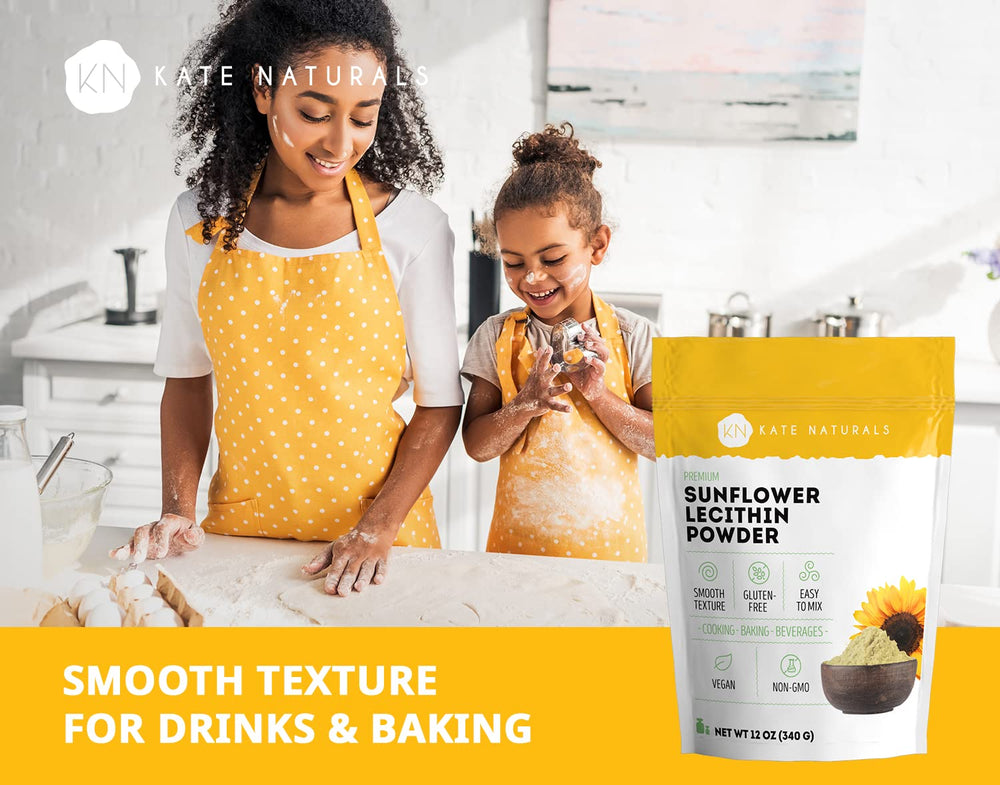 Kate Naturals sunflower lecithin powder blends smoothly into batters and doughs.