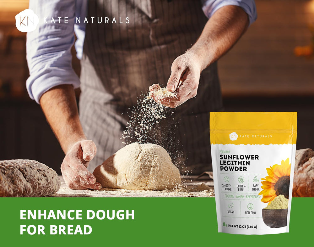 Kate Naturals lecithin powder as a vegan, non-GMO emulsifier for soy-free recipes.