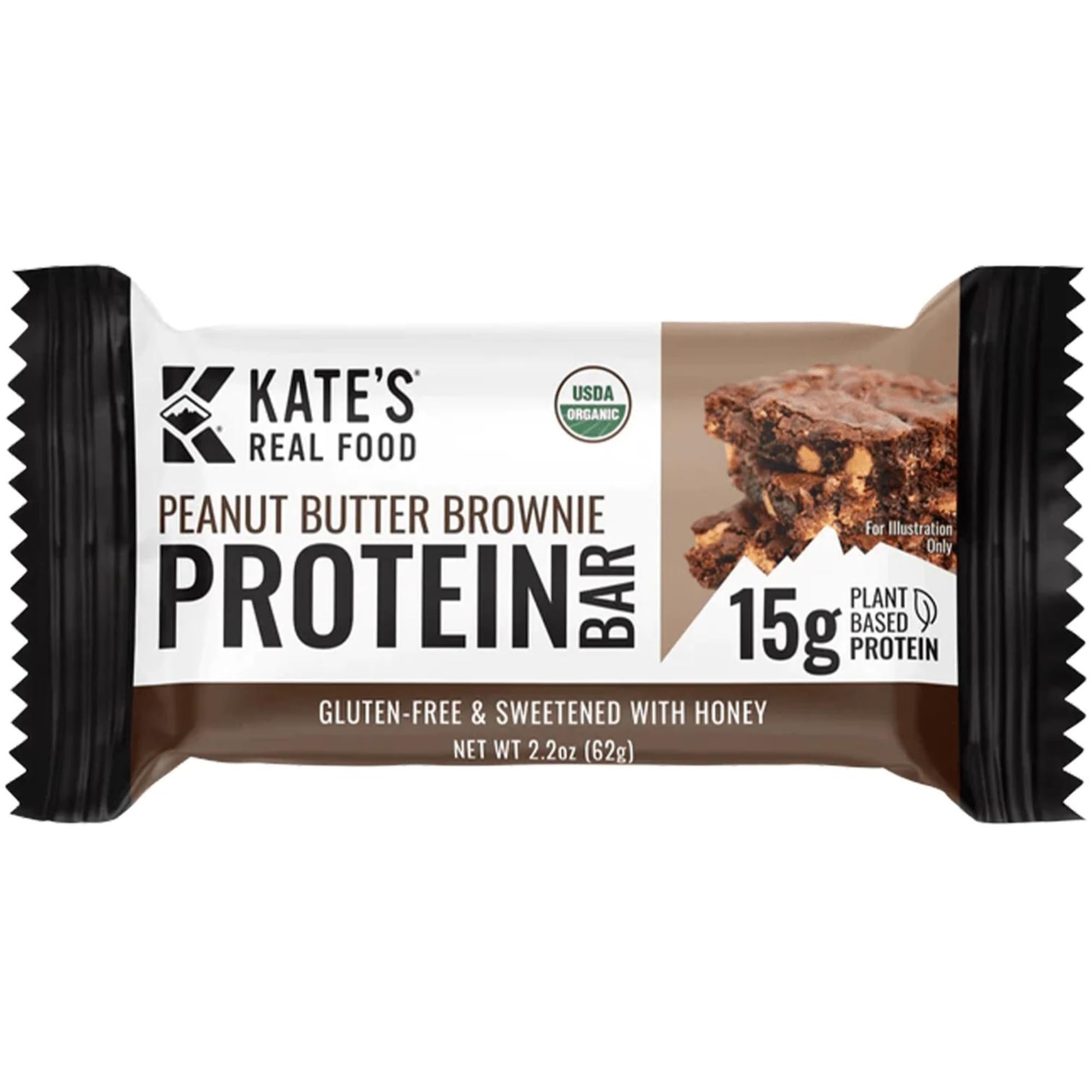 Kate's Real Food Peanut Butter Brownie pack of 12 bars for convenient on-the-go snacking.