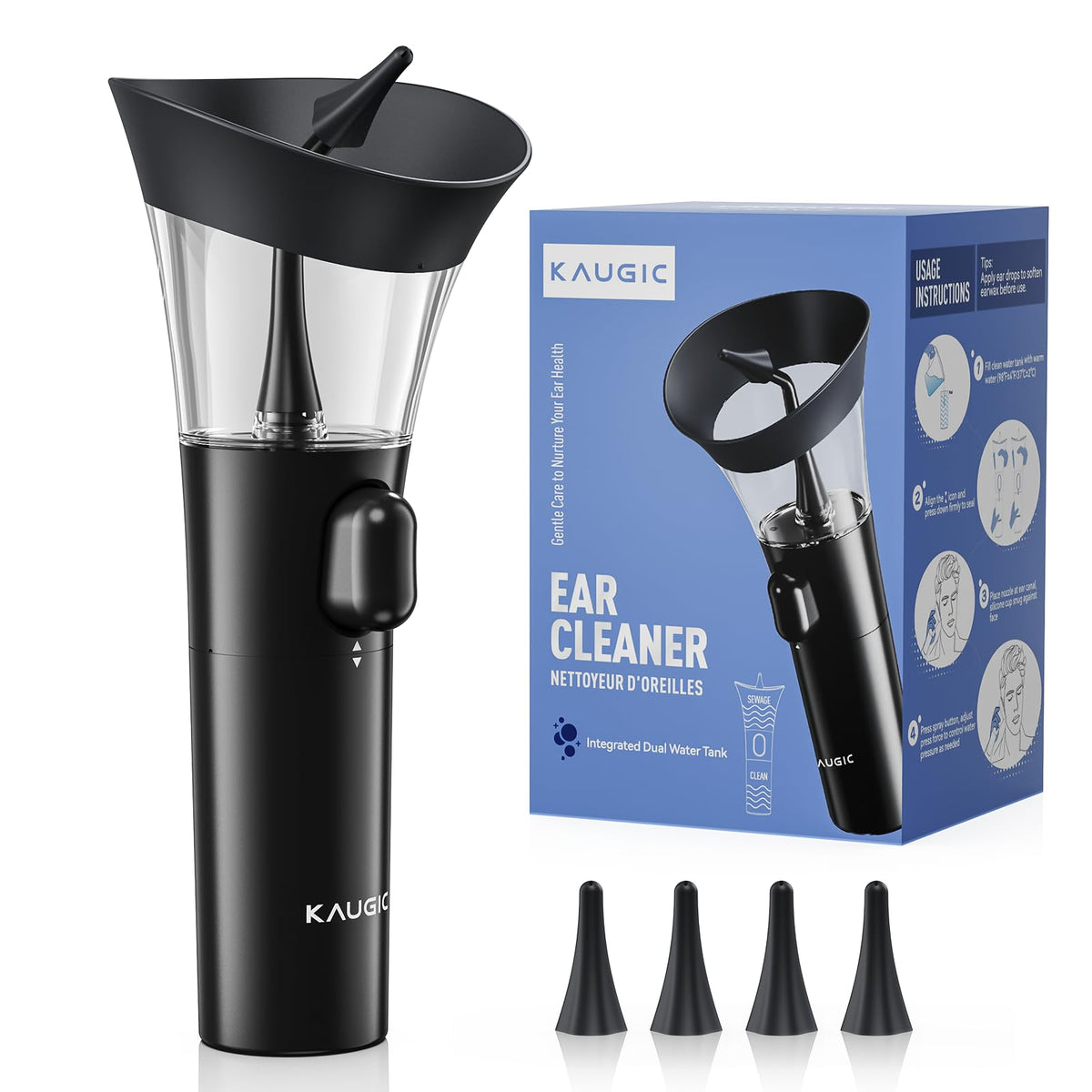 KAUGIC Manual Ear Wax Cleaner close-up showing ergonomic grip and precise nozzle control
