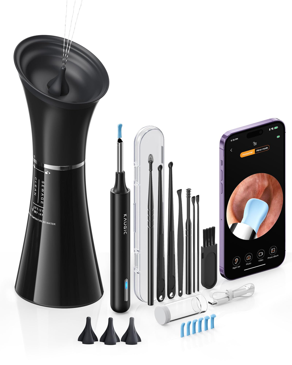 KAUGIC ear camera inspection shows wax buildup for precise cleaning.