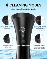 Four adjustable pressure modes tailor gentle or deeper ear flushing