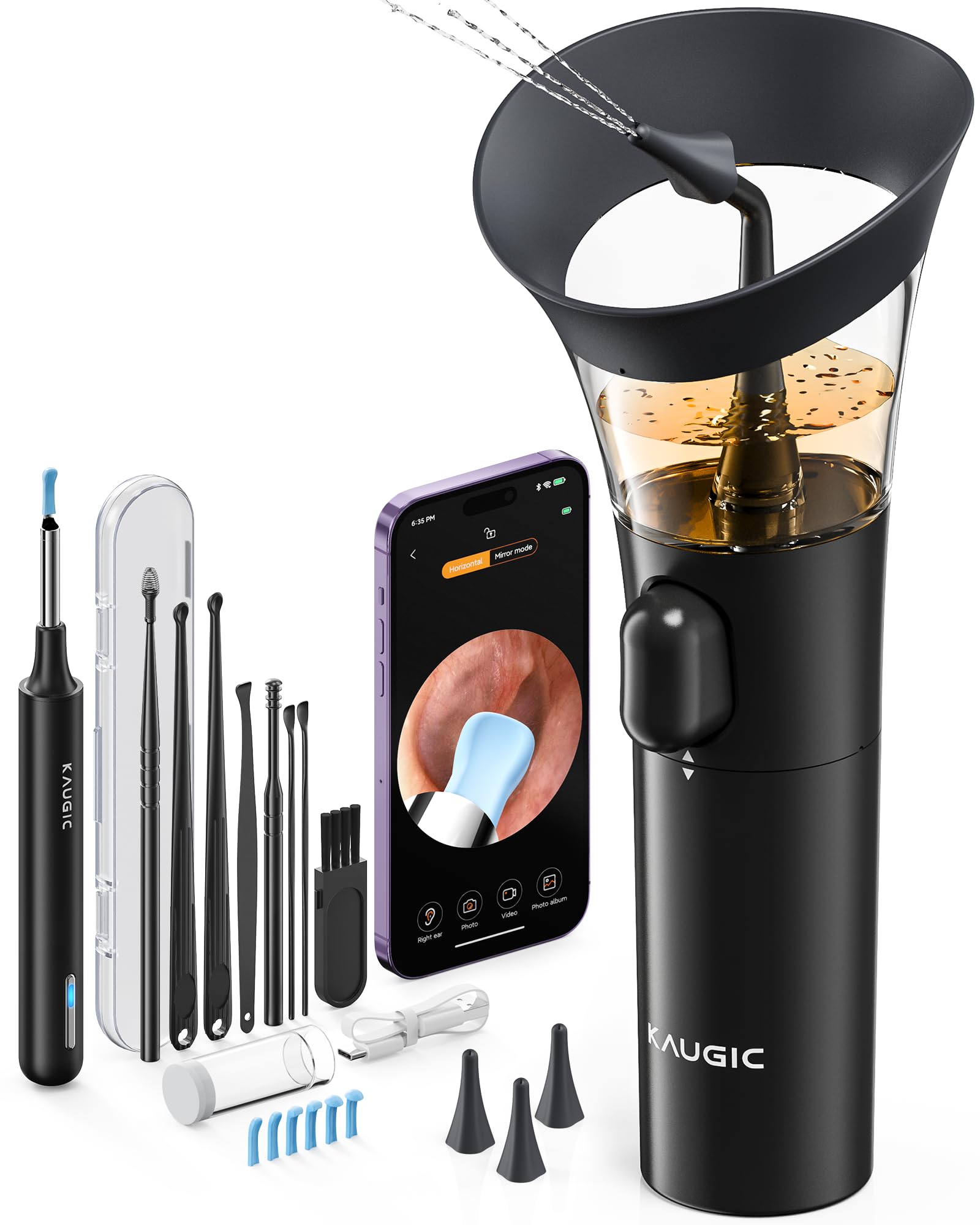 KAUGIC ear wax removal kit front view demonstrates compact at-home cleaning.