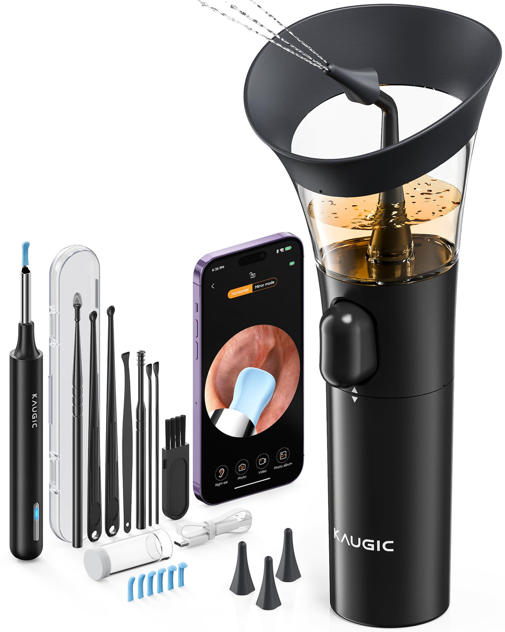 KAUGIC ear wax removal kit front view demonstrates compact at-home cleaning.