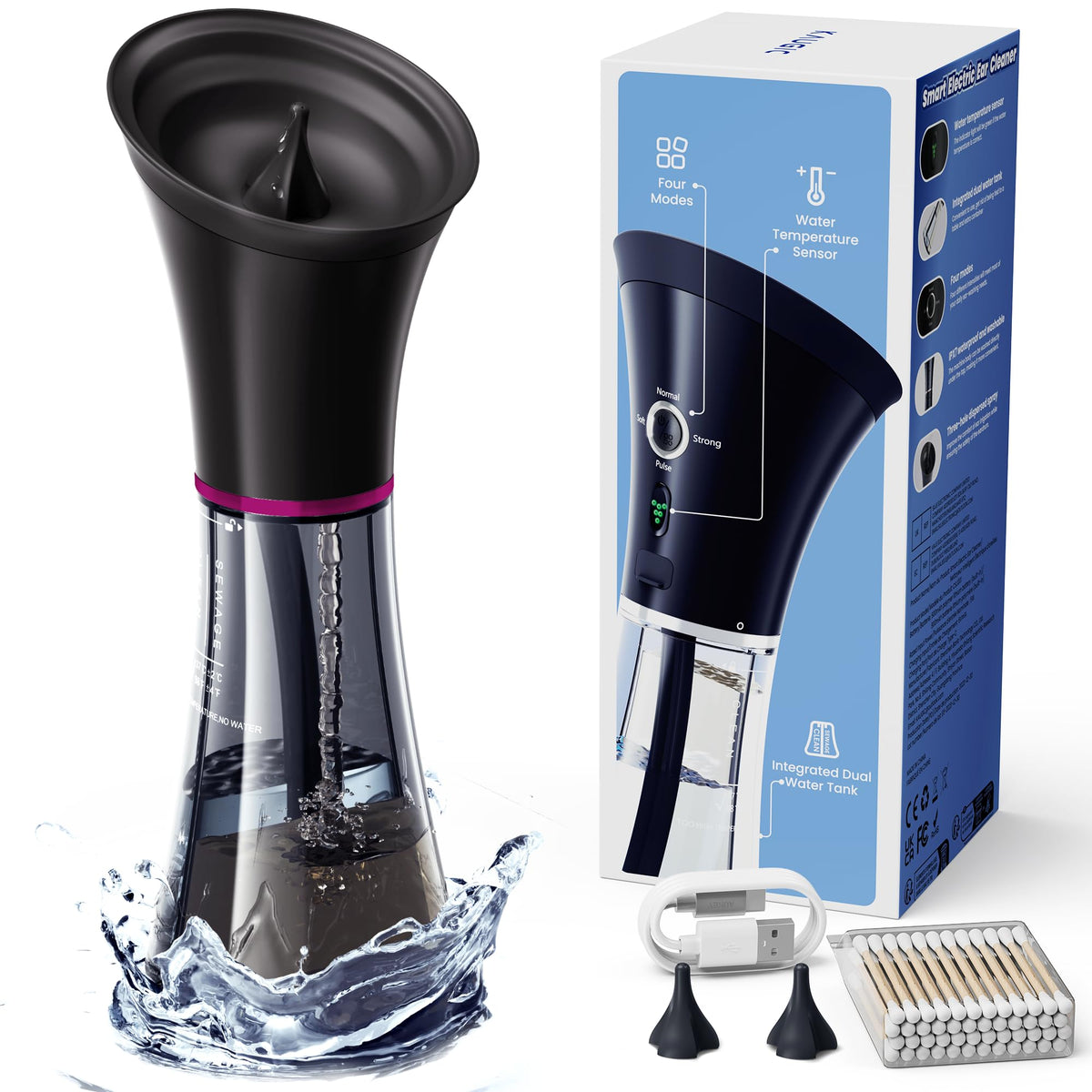 KAUGIC upgraded ear wax remover with one-piece tank streamlines water management
