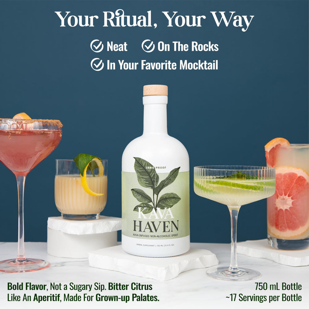 Kava Haven lemon-ginger garnish idea for vibrant mocktails.