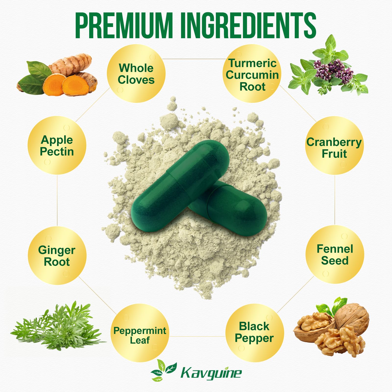 Kavguine peppermint and fennel for digestive comfort after meals.