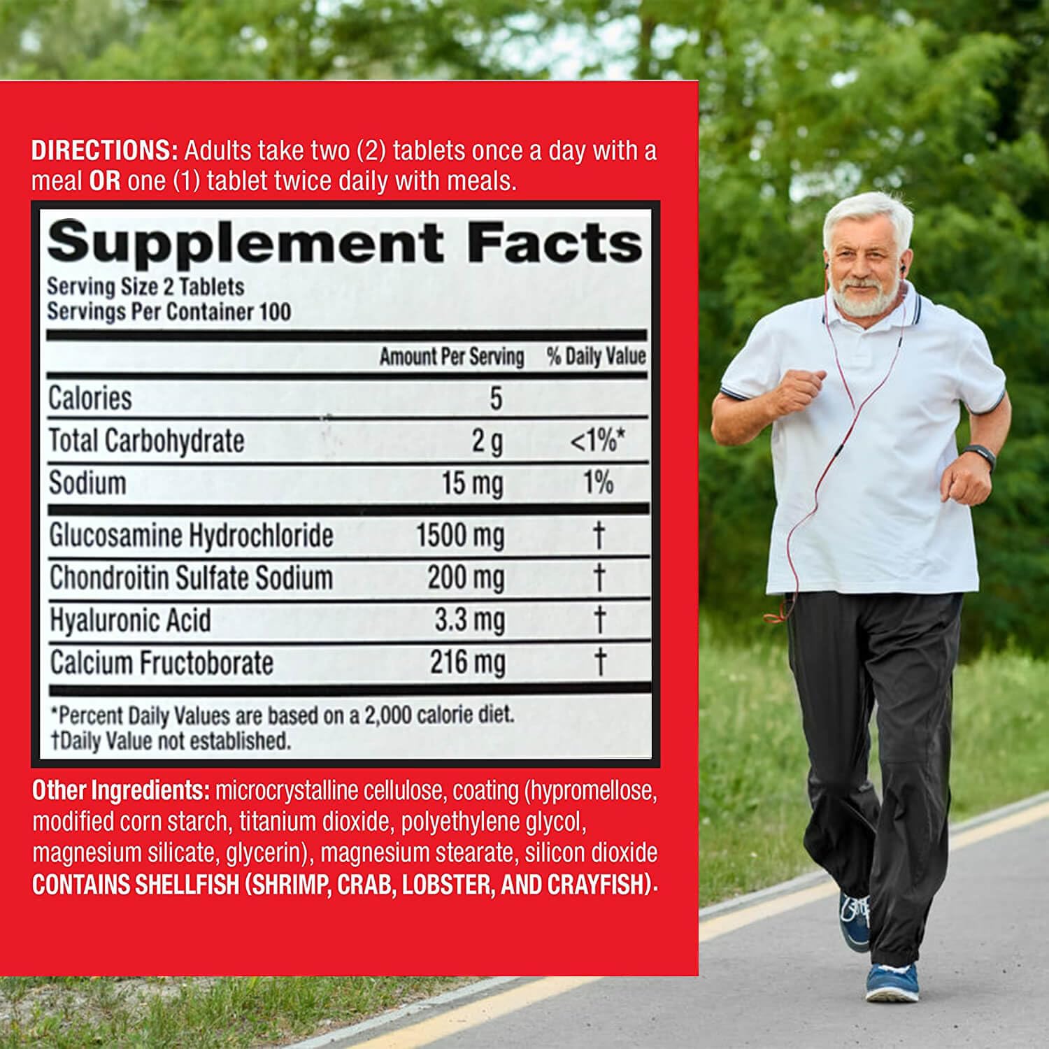 Kaxilu Move Free Advanced tablets close-up showing glucosamine and chondroitin ingredients