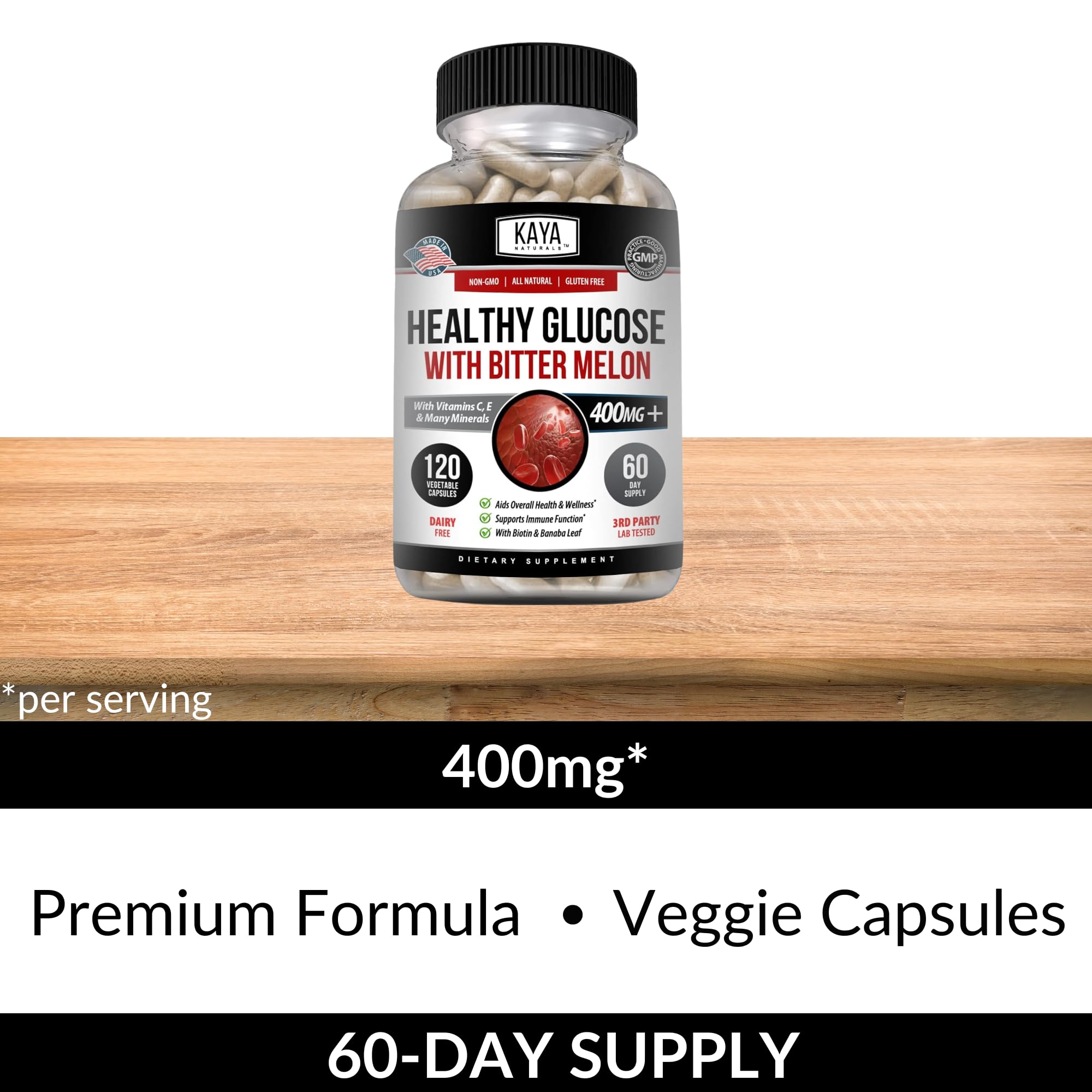 Alpha-lipoic acid listed among Kaya Naturals Healthy Gluco ingredients for potential antioxidant support.