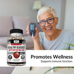 Capsules in Kaya Naturals Healthy Gluco bottle for convenient daily dosing.