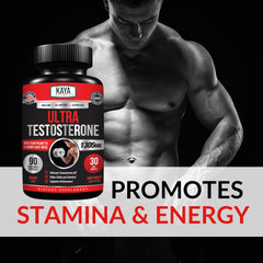 Kaya Naturals Ultra Testosterone capsules arranged for everyday stamina.