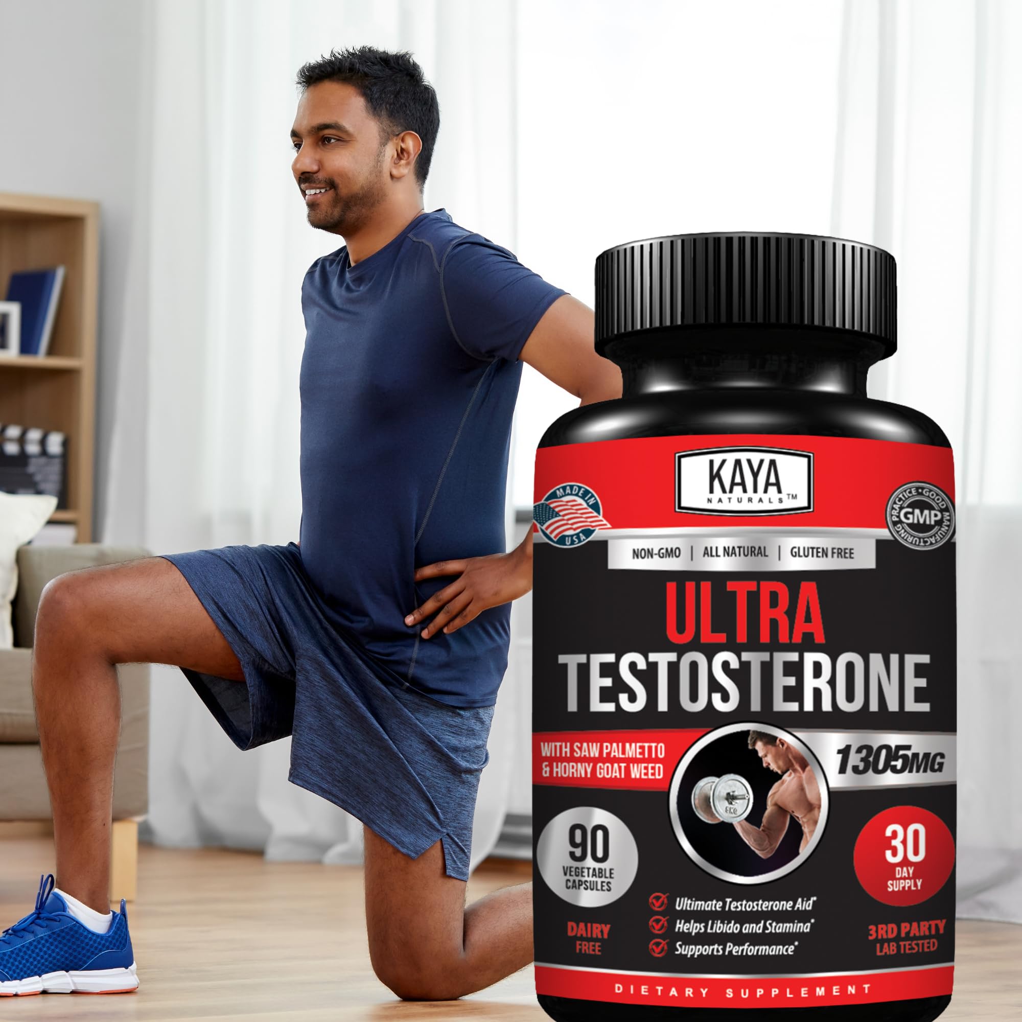 Kaya Naturals Ultra Testosterone sugar-free label close-up.