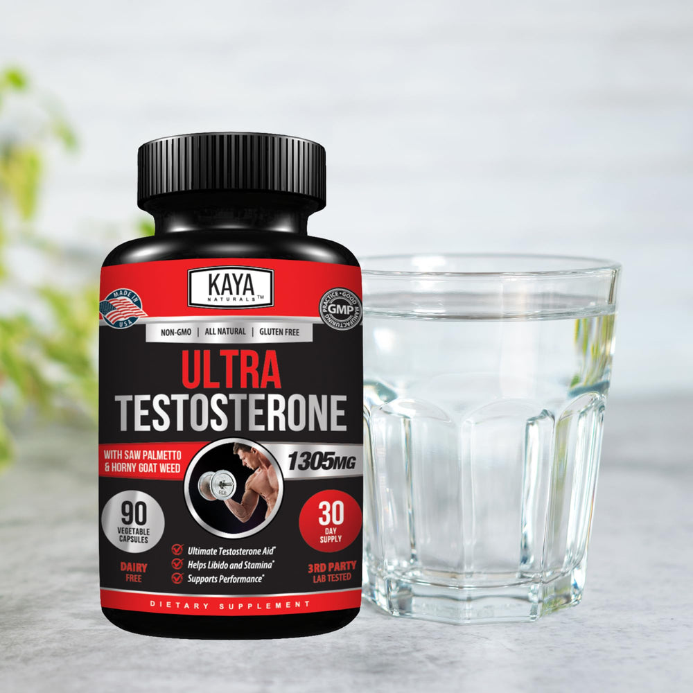 Kaya Naturals Ultra Testosterone USA-made packaging.