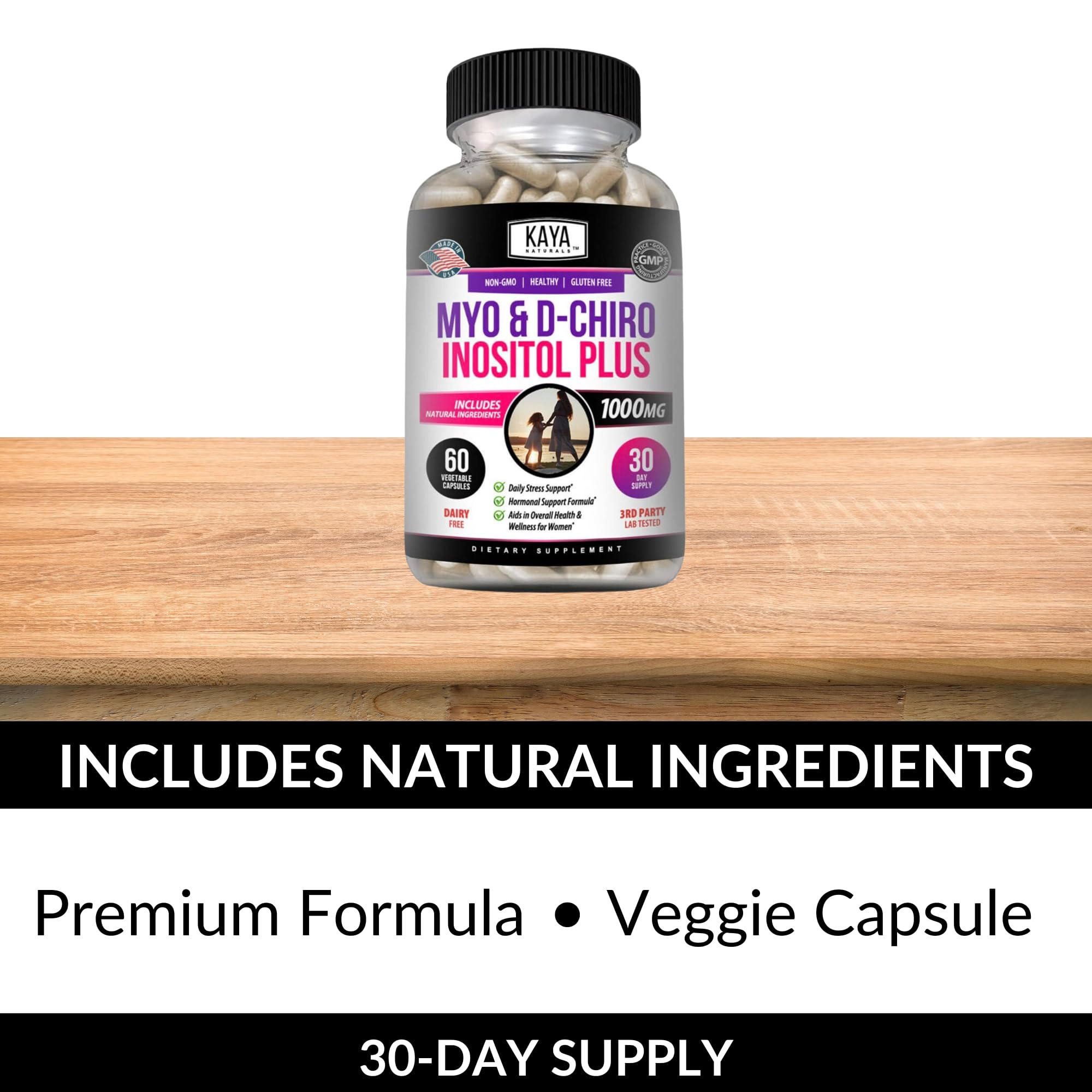 Kaya Naturals capsule beside water for convenient dosing.