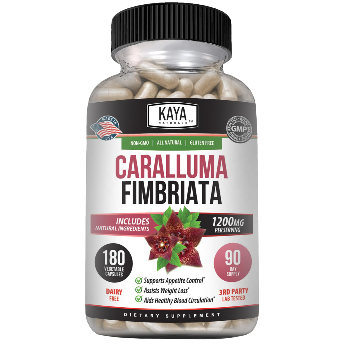 Kaya Naturals Caralluma Fimbriata 1200mg bottle shown for endurance-support supplementation