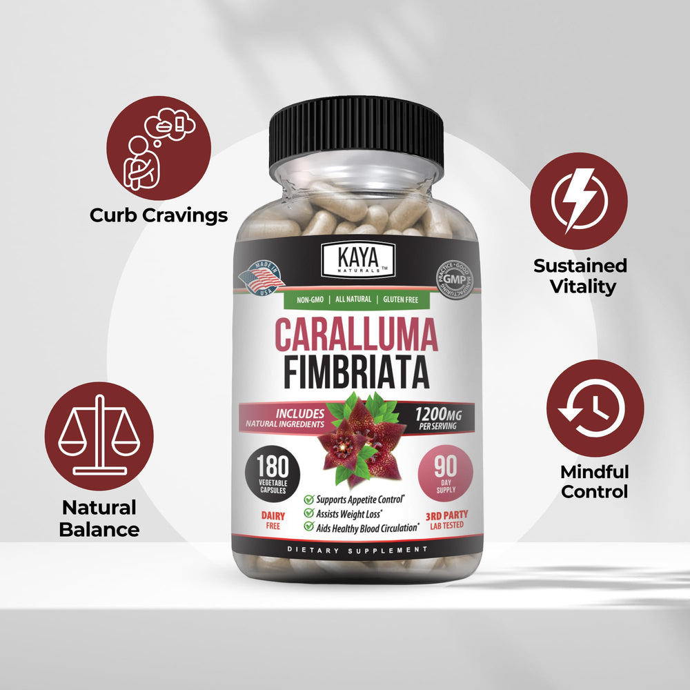 Kaya Naturals Caralluma Fimbriata ingredients list emphasizing natural, non-GMO formula