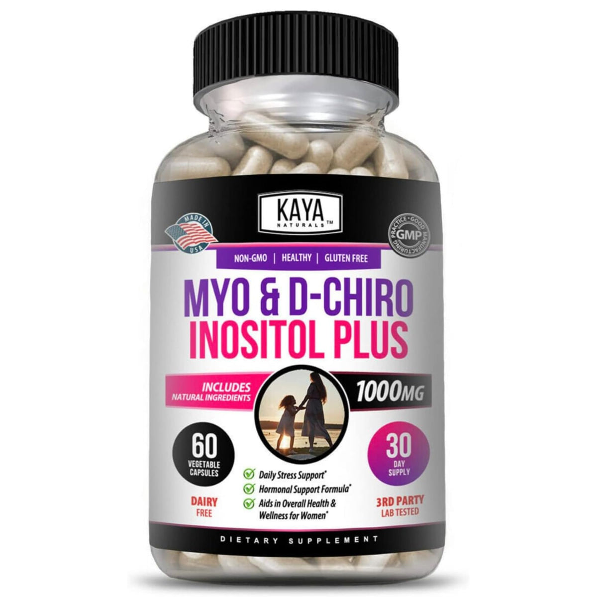 Kaya Naturals Myo-D-Chiro Inositol bottle for daily wellness support.