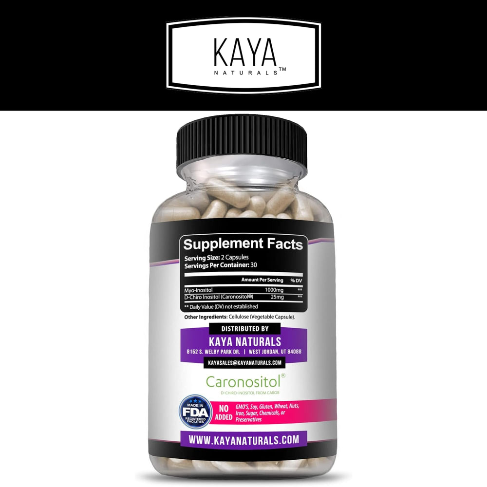 Kaya Naturals Myo-D-Chiro Inositol capsules close-up for easy daily intake.
