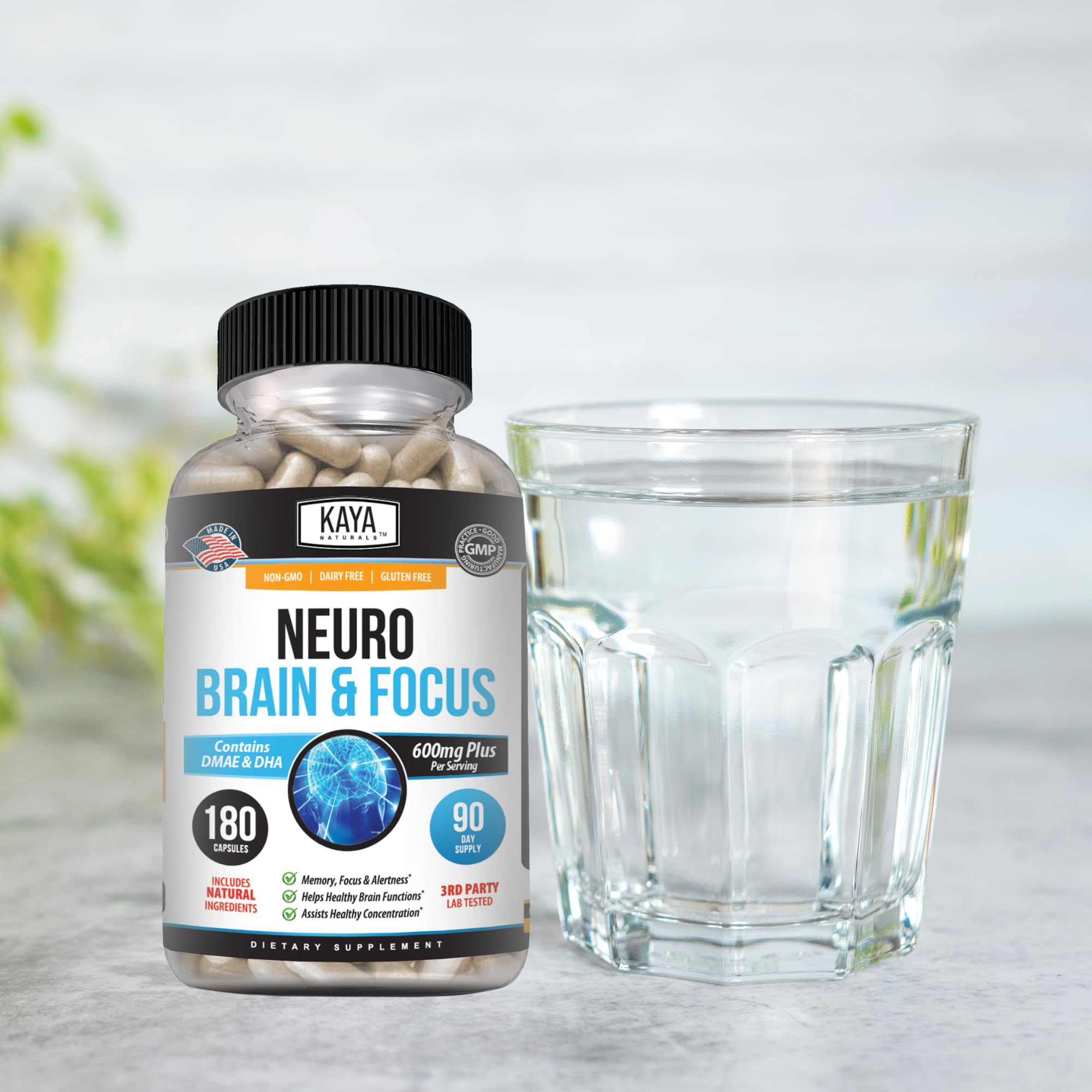 Label detail on Kaya Naturals Neuro Brain showing benefits
