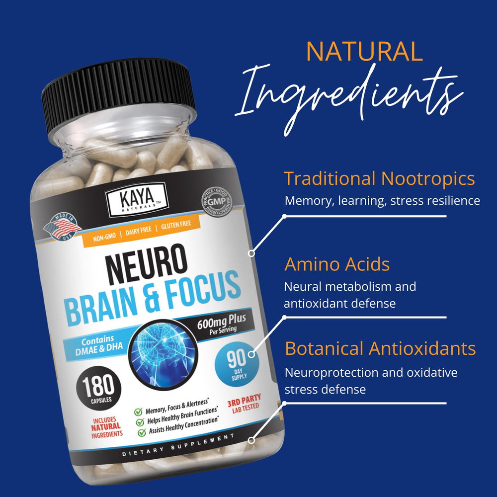 Study desk setup featuring Kaya Naturals Neuro Brain for focused work